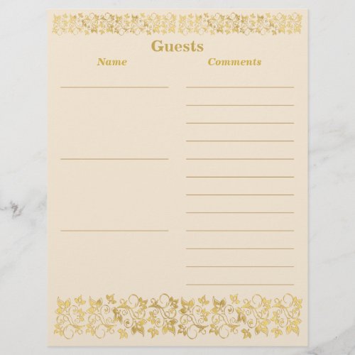 Ivory Gold Floral Guest Book Paper