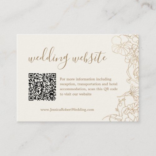 Ivory Gold Floral Wedding Details QR Code Enclosure Card