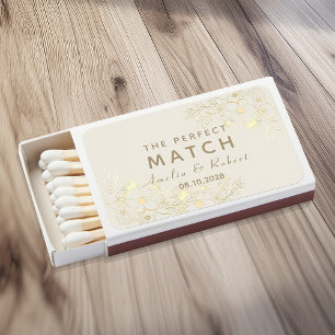 Ivory Gold Floral Wedding Favor Matchboxes