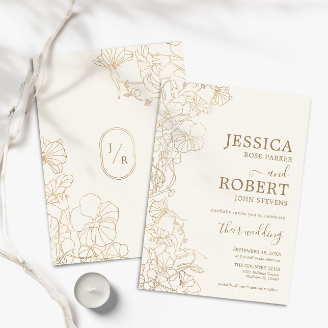Ivory Gold Floral Wedding Invitation (Creator Uploaded)