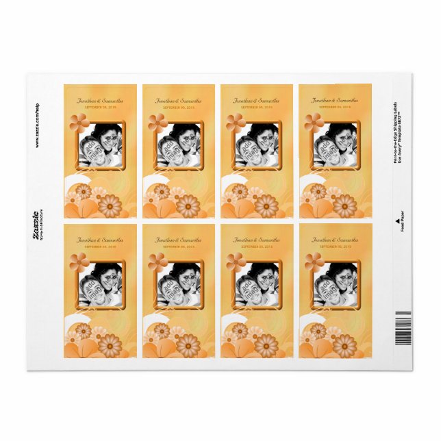 Ivory Gold Floral Wedding Photo Favor Wine Labels (Full Sheet)