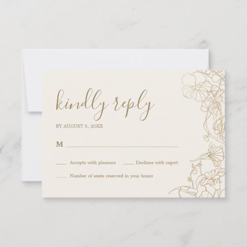 Ivory Gold Floral Wedding RSVP Card