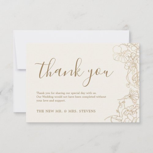 Ivory Gold Floral Wedding Thank You Card