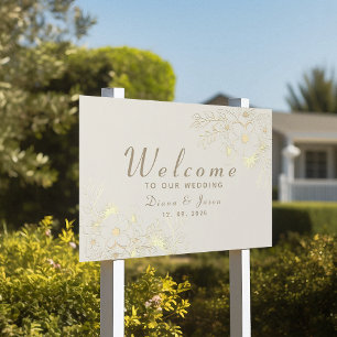 Ivory Gold Floral Wedding Welcome Yard Sign