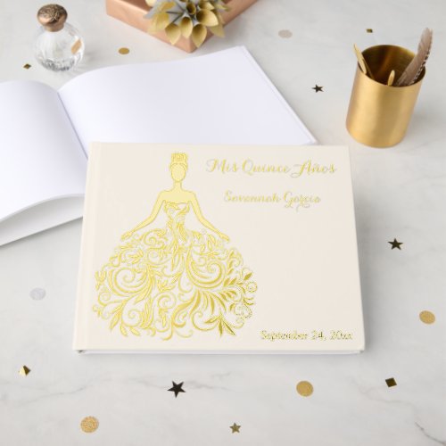 Ivory Gold FOIL Silhouette Quinceaera Guest Book