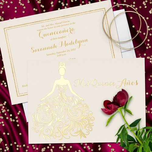 Ivory Gold Foil Silhouette Quinceaera Invite