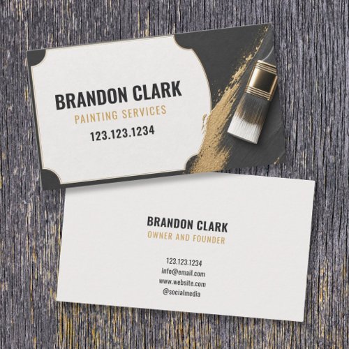 Ivory Gold Frame Brush Elegant Design Painting Business Card