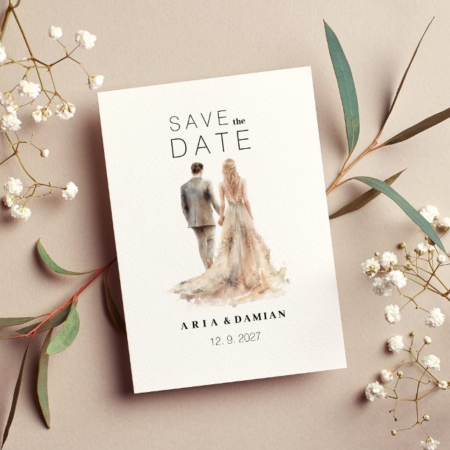 Ivory gold gray floral couple photo Save the Date Invitation (Ivory gold gray floral couple photo Save the Date )
