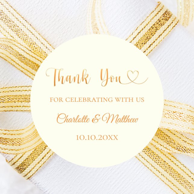 Ivory gold heart thank you wedding classic round sticker (Creator Uploaded)