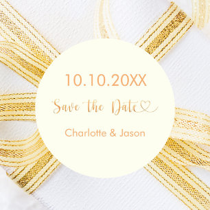 Ivory gold heart wedding Save the Date Classic Round Sticker