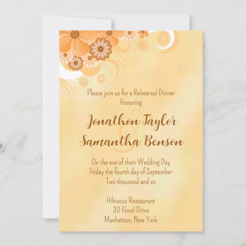 Ivory Gold Hibiscus Floral 5x7 Rehearsal Dinner Invitation