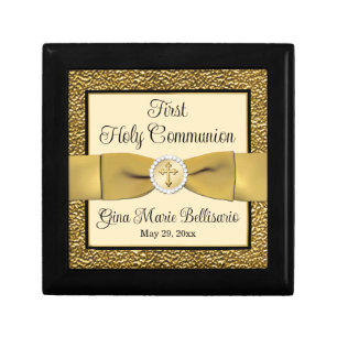 Ivory, Gold Holy Communion Keepsake Jewelry Box
