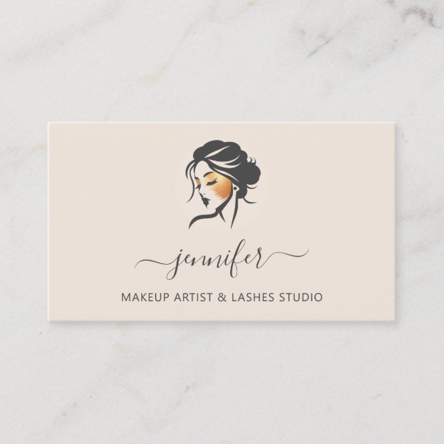 Ivory Gold Makeup Artist Logo Lashes QR CODE Business Card (Front)