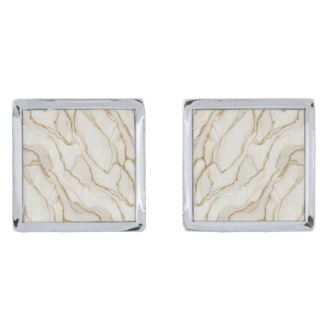 Ivory & Gold Marble Cufflinks (Front)