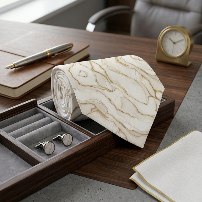 Ivory & Gold Marble Neck Tie (Creator Uploaded)