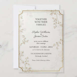 Ivory Gold Minimalist Botanical Wedding Invitation