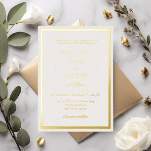 Ivory gold modern elegant luxury wedding foil invitation