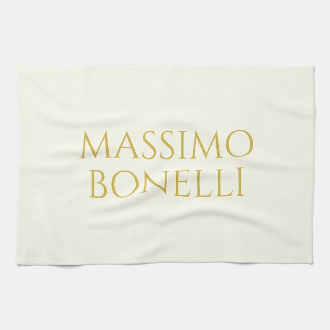 Ivory & Gold Modern Minimalist Elegant Own Name Kitchen Towel (Horizontal)