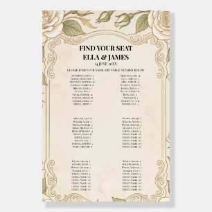 Ivory Gold Ornate Botanical Wedding Seating Chart Foam Board