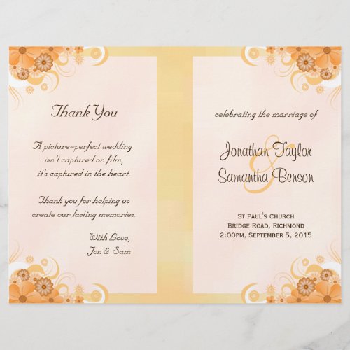 Ivory Gold Peach Floral Bi_Fold Wedding Programs