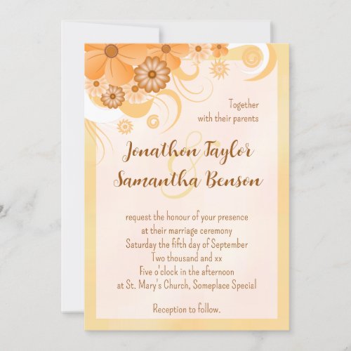 Ivory Gold  Peach Hibiscus Floral Elegant Invite