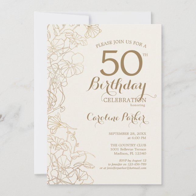 Ivory Gold Photo 50th Birthday Party Invitation (Front)