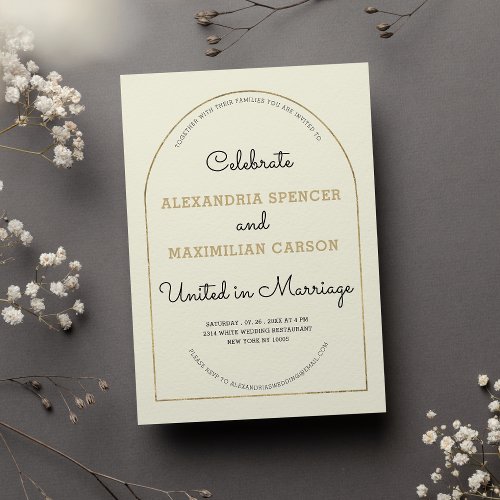 Ivory gold playful unique calligraphy wedding  invitation