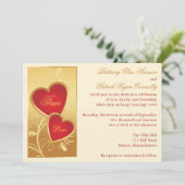 Ivory, Gold, Red Hearts Wedding Invitation (Standing Front)