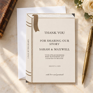 Ivory Gold Romantic Vintage Book Wedding Thank You Card