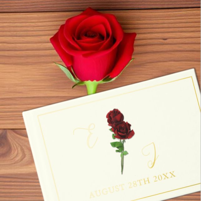 Ivory Gold Rose Wedding Foil Guest Book (Creator Uploaded)