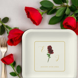 Ivory Gold Rose Wedding Paper Plates