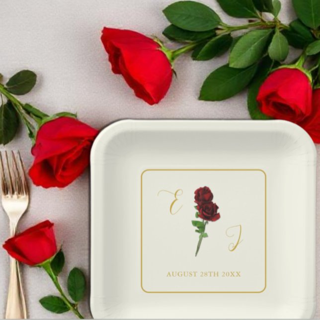 Ivory Gold Rose Wedding Paper Plates (Creator Uploaded)