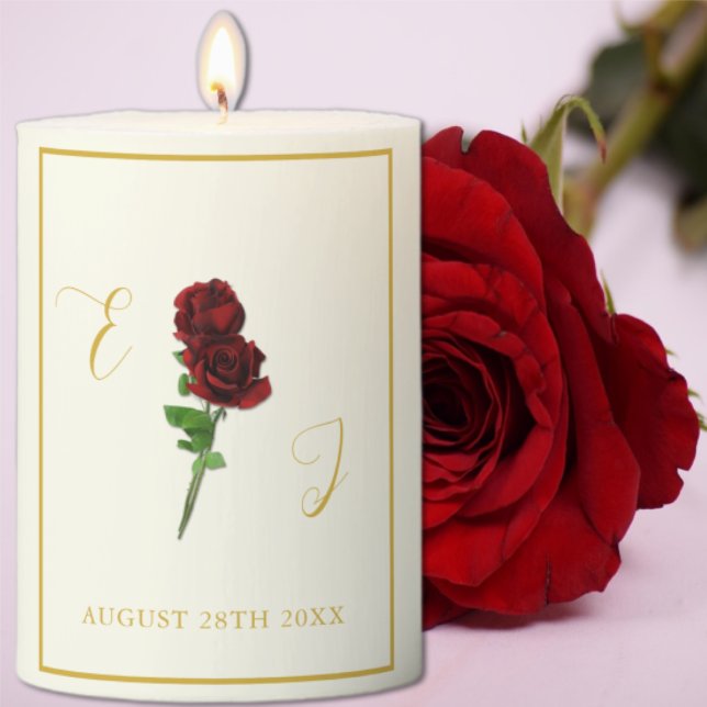 Ivory Gold Rose Wedding Pillar Candle (Creator Uploaded)