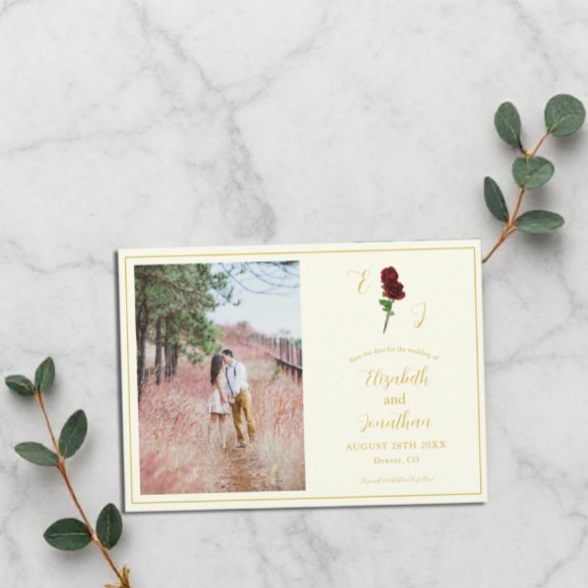 Ivory Gold Rose Wedding Save The Date (Creator Uploaded)
