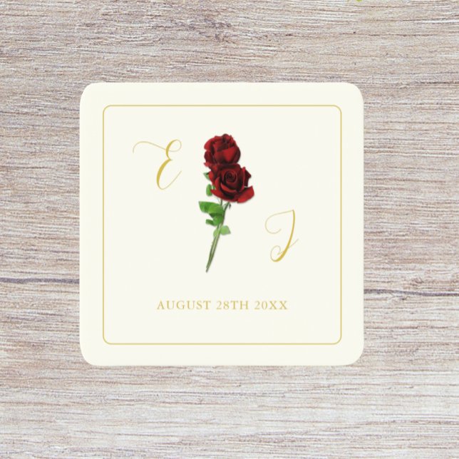 Ivory Gold Rose Wedding Square Paper Coaster (Creator Uploaded)