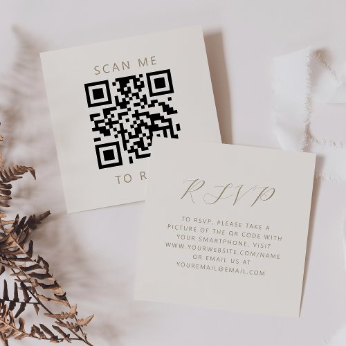 Ivory Gold Script Wedding QR Code RSVP Enclosure Card