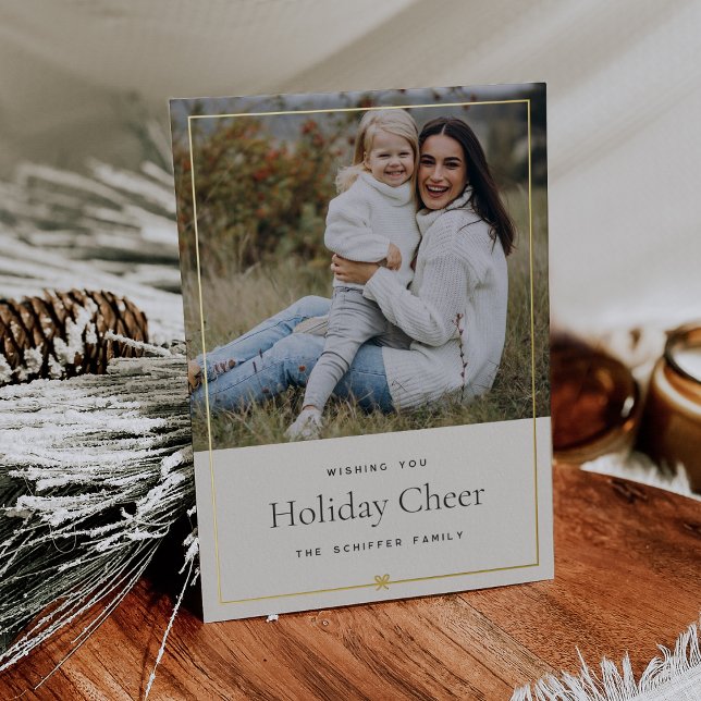 Ivory & Gold | Simple Minimal Christmas Bow Photo Foil Holiday Card (Creator Uploaded)