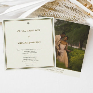 Ivory & Gold Square Photo Typography Wedding Invitation