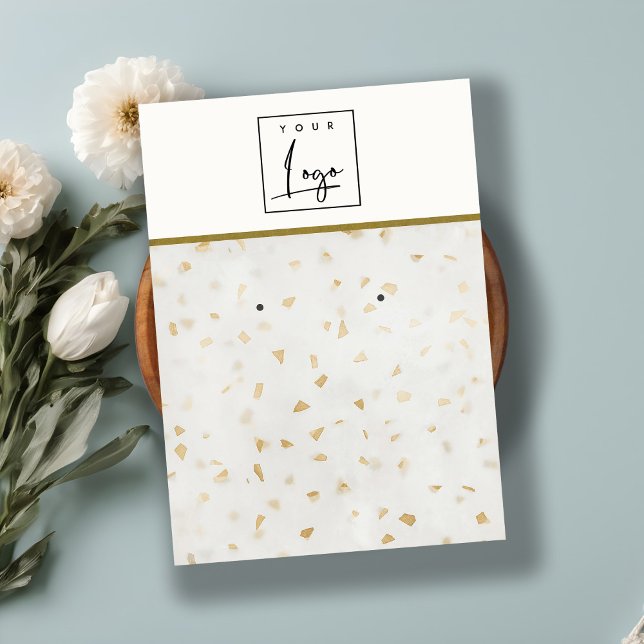 Ivory Gold Terrazzo Marble Texture Earring Logo Business Card (Creator Uploaded)
