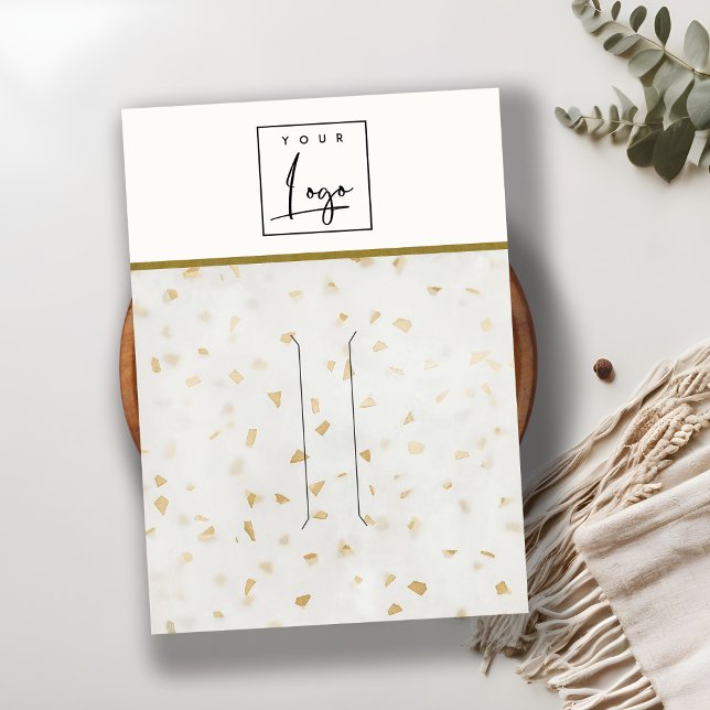 Ivory Gold Terrazzo Texture Hairpin Display Logo Business Card (Creator Uploaded)