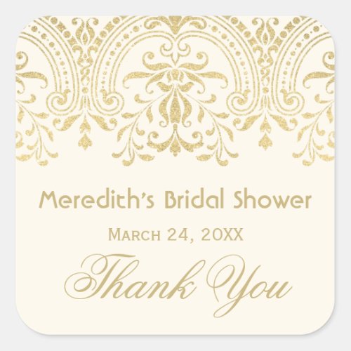 Ivory Gold Vintage Glamour Wedding Bridal Shower Square Sticker