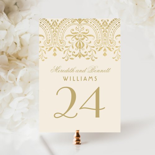 Ivory Gold Vintage Glamour Wedding Table Number