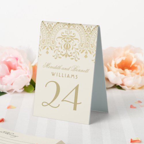 Ivory Gold Vintage Glamour Wedding Table Number Table Tent Sign