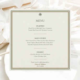 Ivory & Gold Wedding Menu Card Elegant Classic
