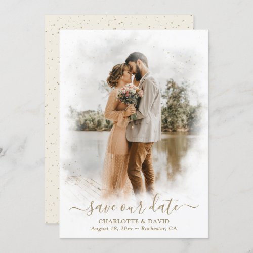 Ivory Gold Wedding Photo Save Our Date Card