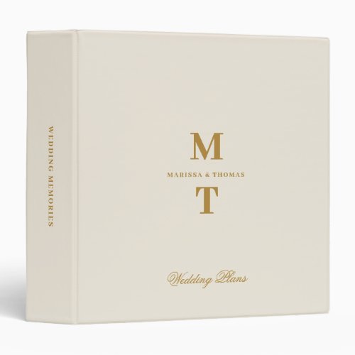 Ivory  Gold Wedding Plans Monogram Planners 3 Ring Binder