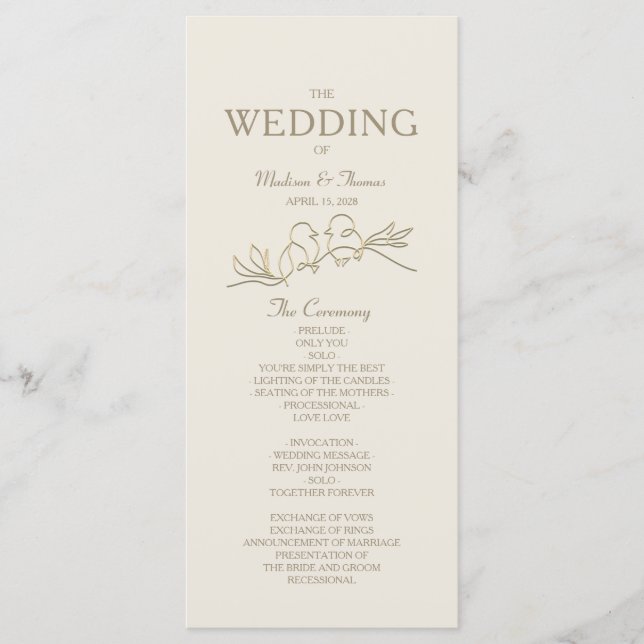 Ivory Gold Wedding Program (Front)