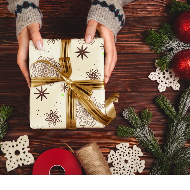 Ivory gold wrapping paper sheets (Ivory gold flowers and stars wrap)