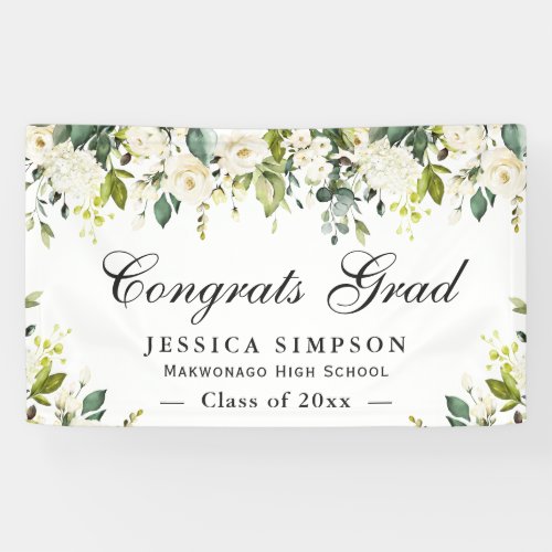 Ivory Golden Floral Modern Graduation Graduate Banner