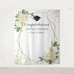 Ivory Golden Floral Modern Photo Grad Backdrop